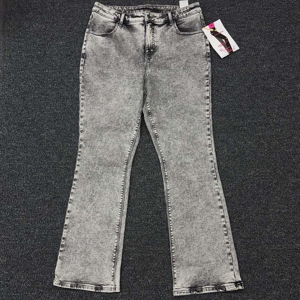 Women With Control Shaping Bootcut Jeans Gray Acid Wash Stretch Lycra Size16 NWT